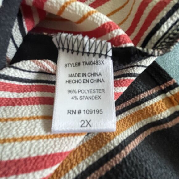 Love J Striped Tie Front Top Plus Size 2X Boat Neck Boho Comfort Casual Mature - Picture 7 of 7